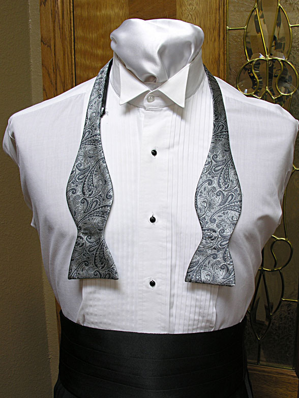 Self Tie Bow Tie Silver Gray Paisley Steampunk Retro Tuxedo Wedding Prom
