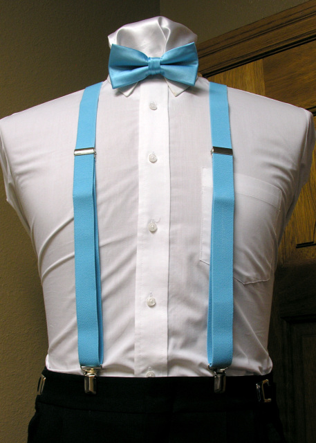 Glacier/Pool Blue Men's Suspender 1-Inch X Back With Glacier/Pool Blue  Pre-Tied Bow Tie Spencer J's Collection