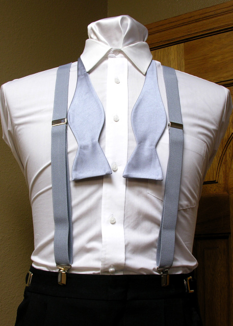 Platinum/Silver ​Men's Suspender 1-Inch X Back Clip Suspender With  ​Platinum/Silver Men's Self-Tie Bow Tie Spencer J's Signature Collection