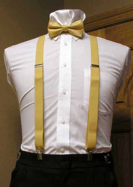 Gold Men's Suspender 1-Inch X Back With Gold Pre-Tied Bow Tie Spencer J's  Collection