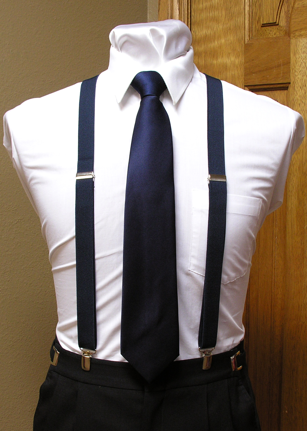 Navy Men's Suspender 1-Inch X Back Clip Suspender With Navy Necktie ...