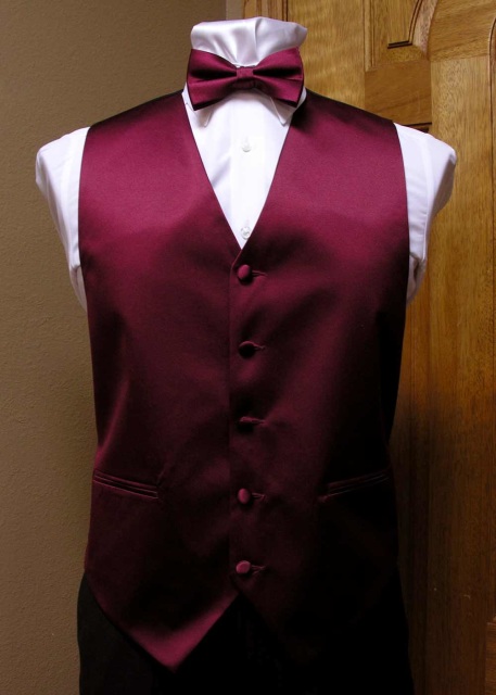 satin solid colored tuxedo vests with bow tie or neck tie