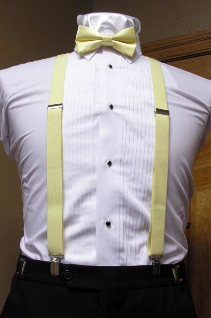 Yellow Men's Suspender 1-Inch X Back With Yellow Pre-Tied Bow Tie Spencer  J's Collection