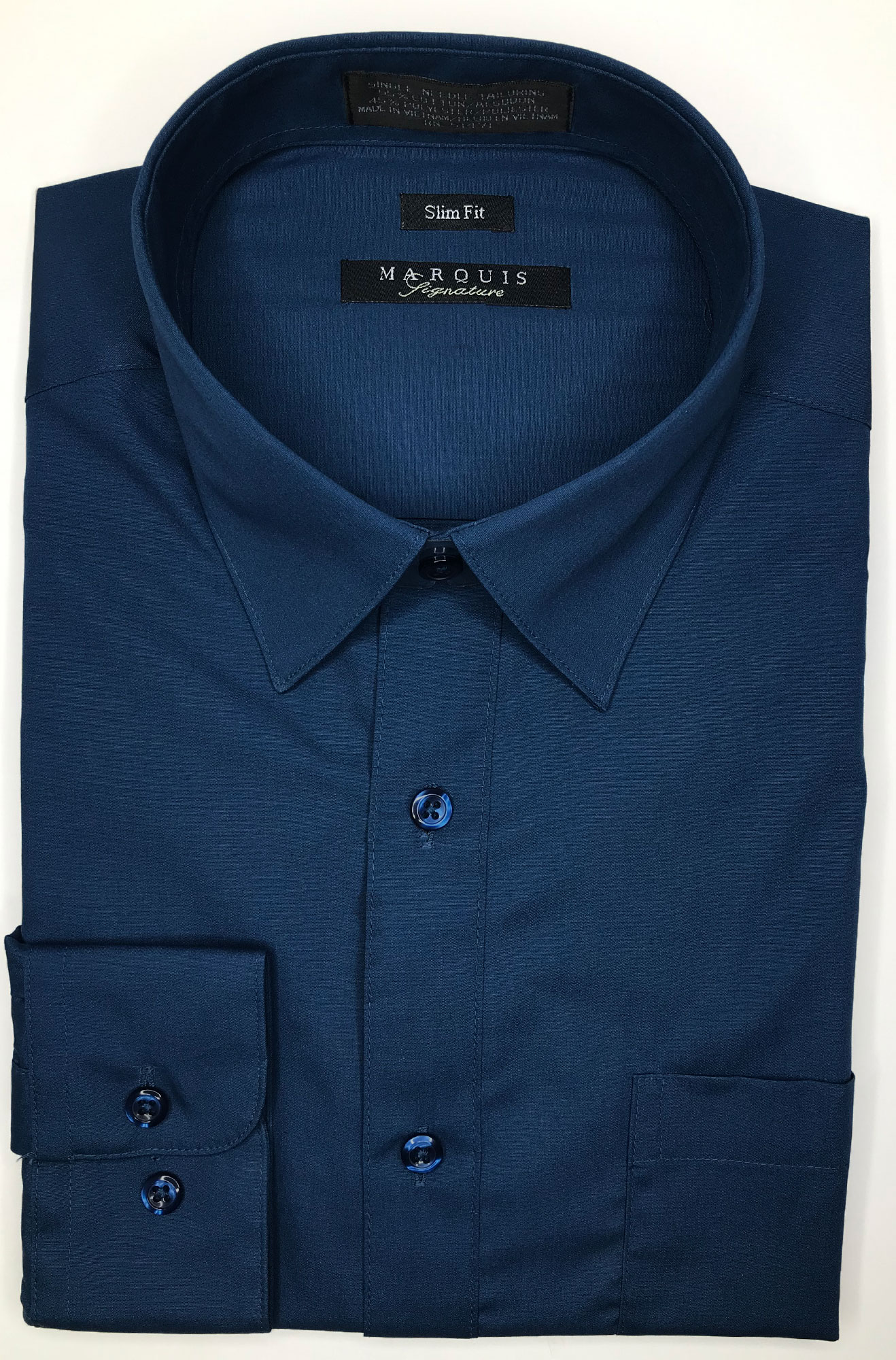Midnight Blue Slim Fit Laydown Collar Dress Shirt